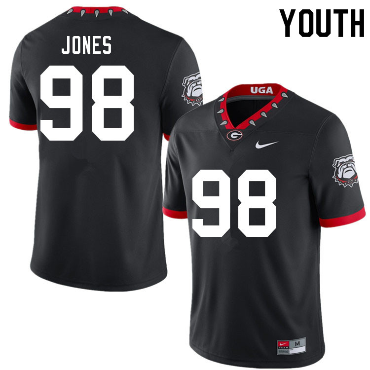 Youth #98 Noah Jones Georgia Bulldogs 100th Anniversary College Football Jerseys Sale-100th Black